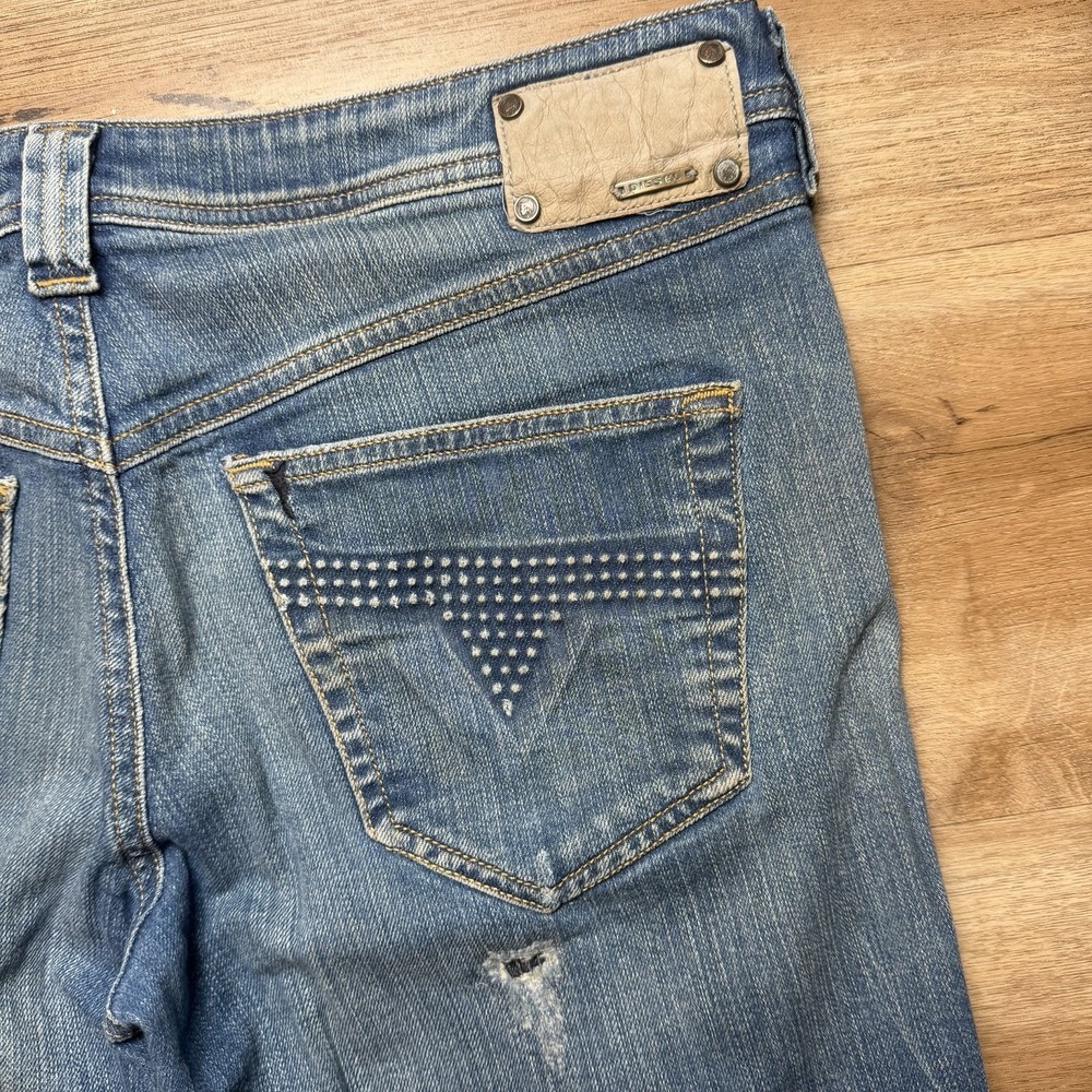 Diesel Vixta Jeans Women 32x32 Blue Flared Stretch Denim Dirty Wash Italy Y2K - Picture 6 of 16